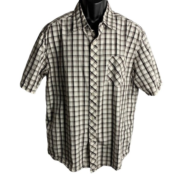 Quicksilver Button Up Short Sleeve Shirt XL Black White Check Pocket Embroidered - Picture 1 of 7